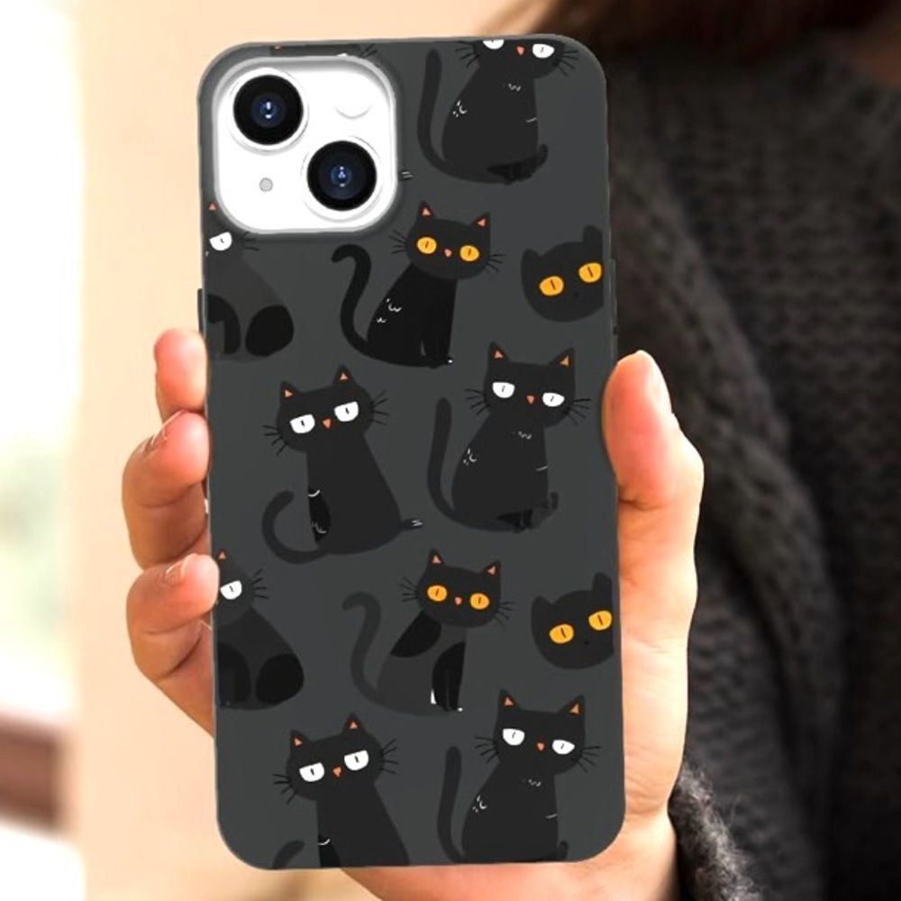 Cute Black Cats  Pattern Print Case for iPhone 13 Slim Soft Liquid Silicone Case